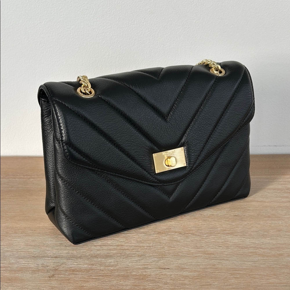 NWT Moncrief London Black Leather Cathryn Quilted Chain Strap Shoulder Bag